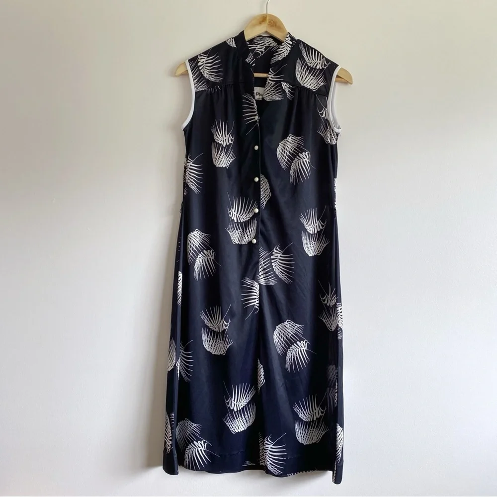 Vintage Pleskin Black White Leaf Print Dress - Picture 4 of 17